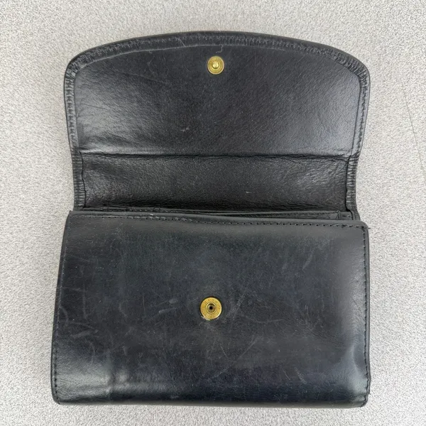 Vintage Coach Leather Wallet Black Tri Fold Snap Brass Cards Cash ID Classic - Image 5
