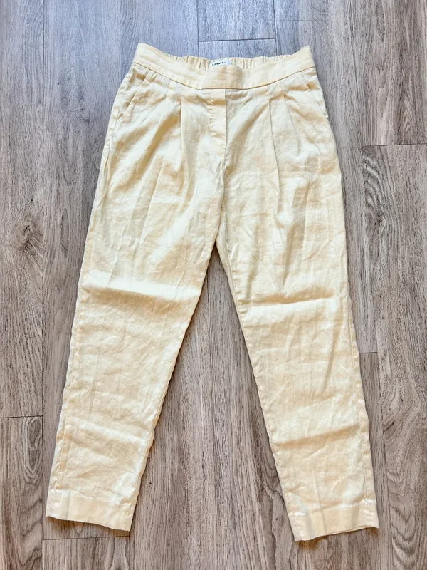 Aritzia Babaton Linen Butter Yellow Light Weight Pull On Pleated Pants Size 6 - Image 2