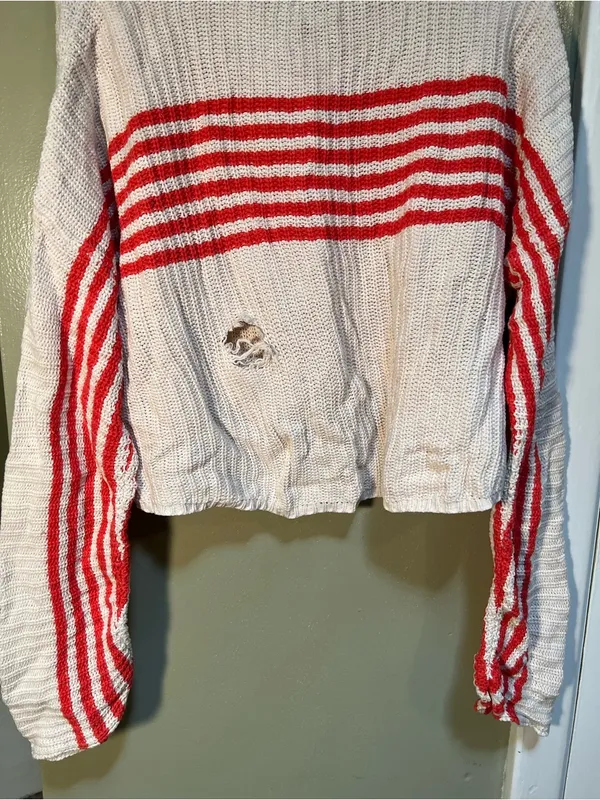 Aerie Women's Size XS Striped Pullover Sweater‎ Cream Red Stripes FLAWED - Image 11