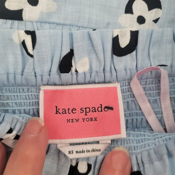Kate Spade Sz XS Floral Dot Smocked Midi Dress Blue Puff Sleeve NWOT Cottagecore - Image 3
