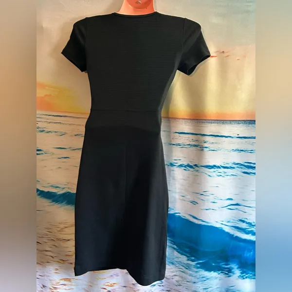 Abercrombie & Fitch Black Short Sleeve Tie-Waist Keyhole Button-Front Dress XXST - Image 2