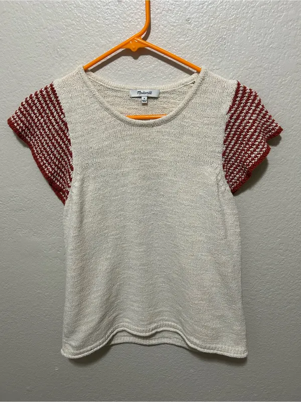 Madewell Kimble Stripe Sleeve Sweater Size Small Red Cream Minimalist Coastal - Image 3