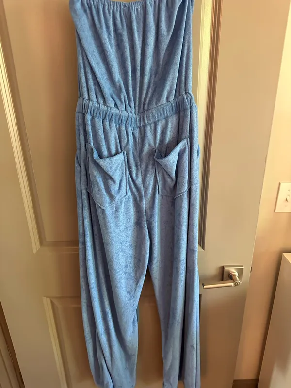 Coco Lily Blue Terry Cloth Jumpsuit - Image 3