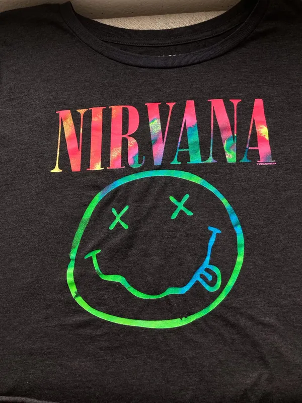 Nirvana Rainbow Smiley Crop Tee Black XXL Grunge Band Shirt - Image 7