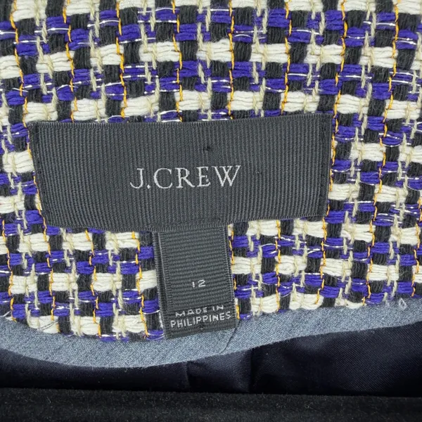 J.Crew Navy White Metallic Tweed Silk Blend Blazer Jacket Size 12 Preppy Twee - Image 6