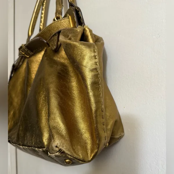 Fendi Gold Leather Selleria Villa Borghese‎ Satchel Shoulder Bag - Image 6