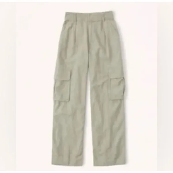 ✨Abercrombie & Fitch Linen-Blend Tailored Ultra Wide-Leg Cargo Sz S Green Pants✨ - Image 6