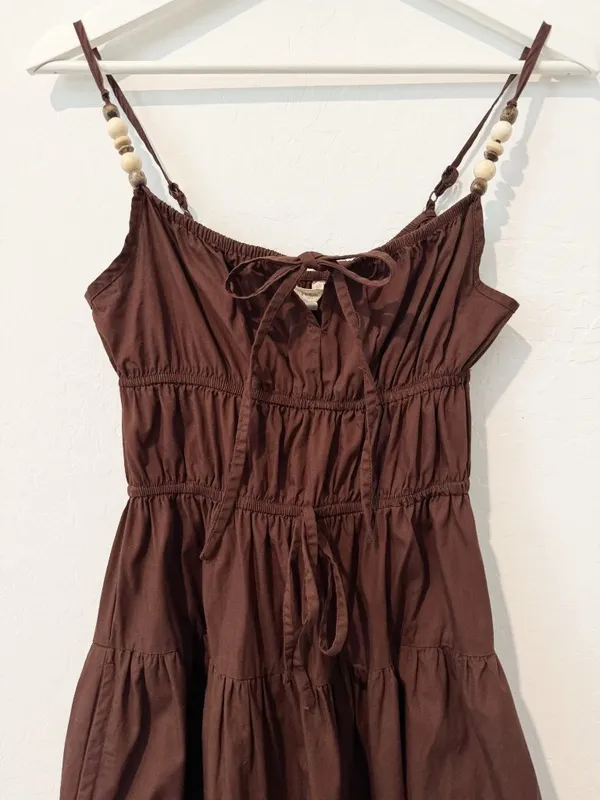 Sim and Sam Milkmaid Poplin Midi Dress Size XS Chocolate Brown Cottagecore Boho - Image 3