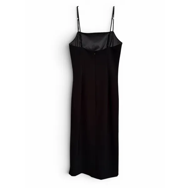 Bardot Black Square Neck Midi Dress Side‎ Slit Spaghetti Strap US 4 - Image 3