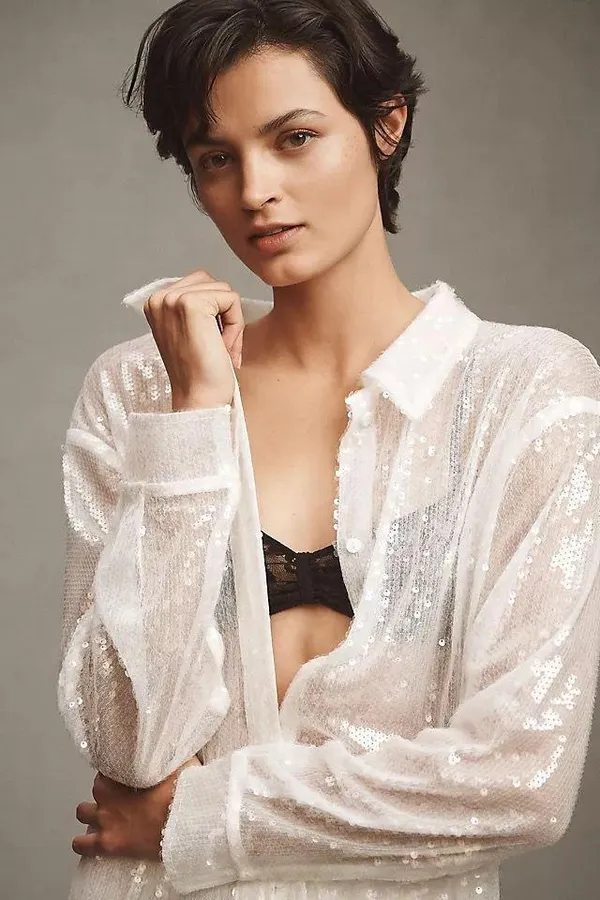 Anthropologie White sequin set - Image 5