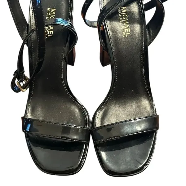 Michael Kors Black Patent Leather Strappy Block Heel Sandals (Size 5.5M) - Image 5
