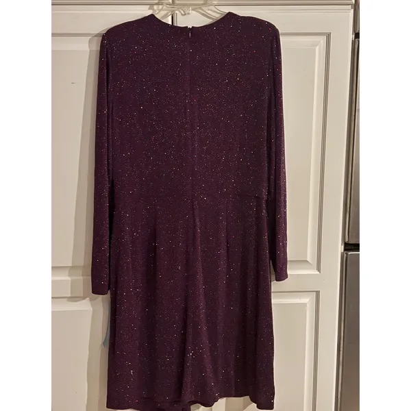 London Times Womens Plum Purple Metallic Shimmer Side Drape Cocktail Dress 16 - Image 5