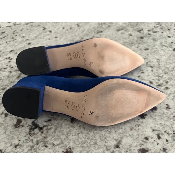 Via Spiga Guervie Blue Suede Pointed Toe Block Heel Pump shoes 7.5 7 1/2 - Image 5