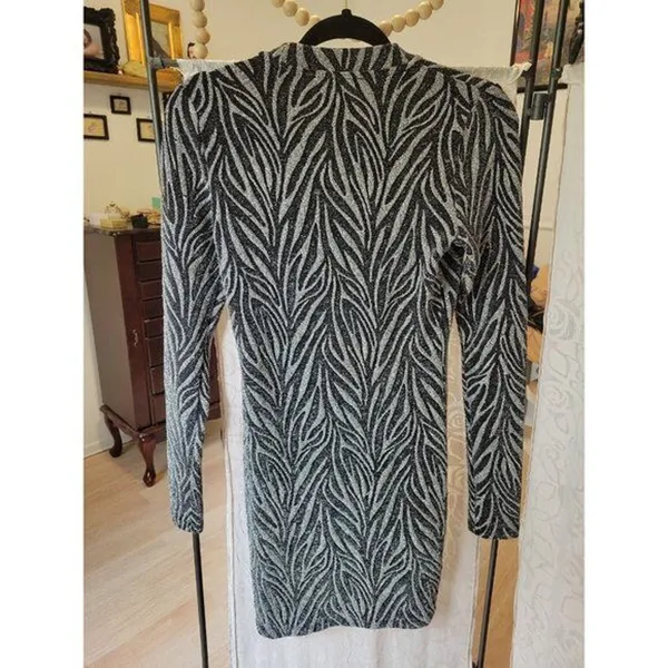 RTR sz 8 all saints Amaya silver black zebra print dress metallic fitted bodycon - Image 6