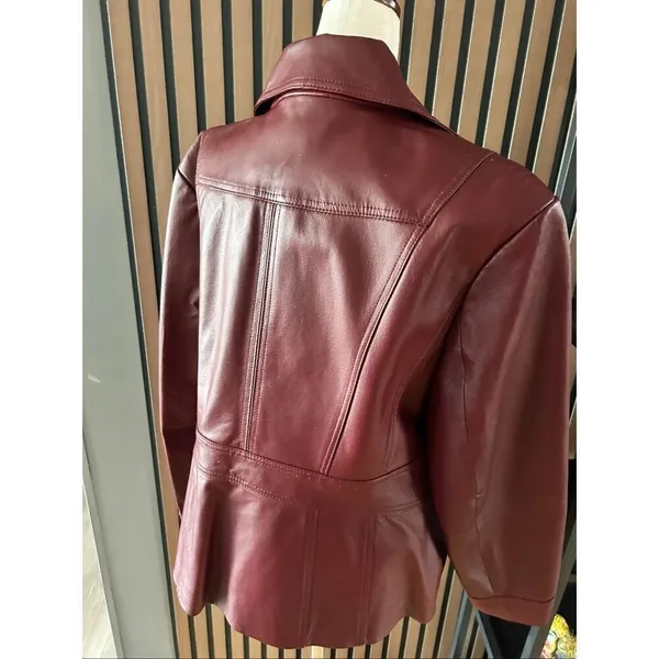 East 5th red leather jacket size xl petite stylish moto style real leather - Image 5