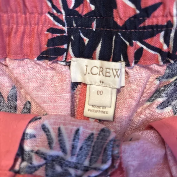 J Crew Shorts Sz 00 Pink Blue Linen Blend Palm Leaf Pull On 3" Inseam Tropical‎ - Image 6