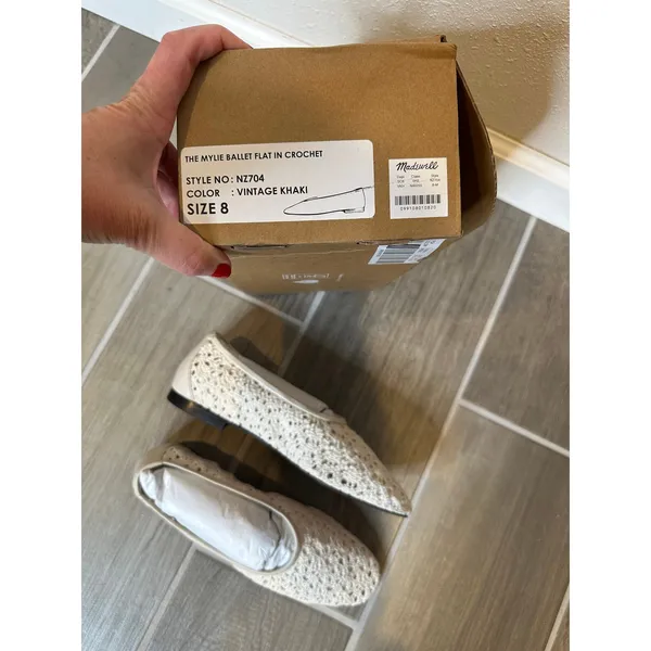 Madewell Mylie Ballet Flat in Crochet Vintage Khaki NZ704 Square Toe Shoes 8 - Image 2