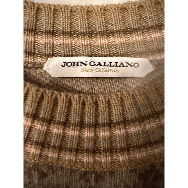 John Galliano Brown Fair Isle Wool Blend Sweater Womens Small Made in Italy Pink - Image 2