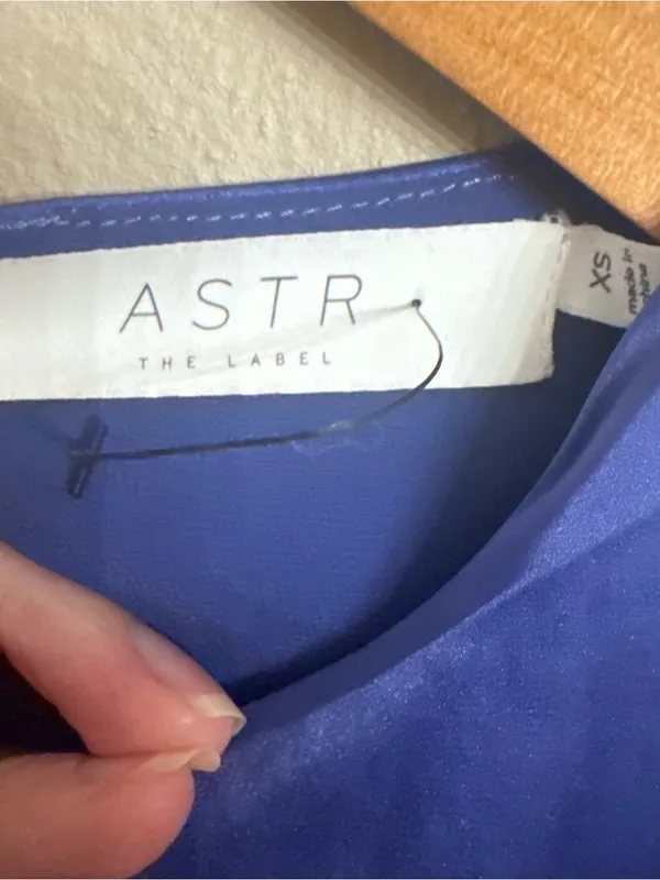 ASTR Strong Shoulder Satin Mini Dress - Image 3