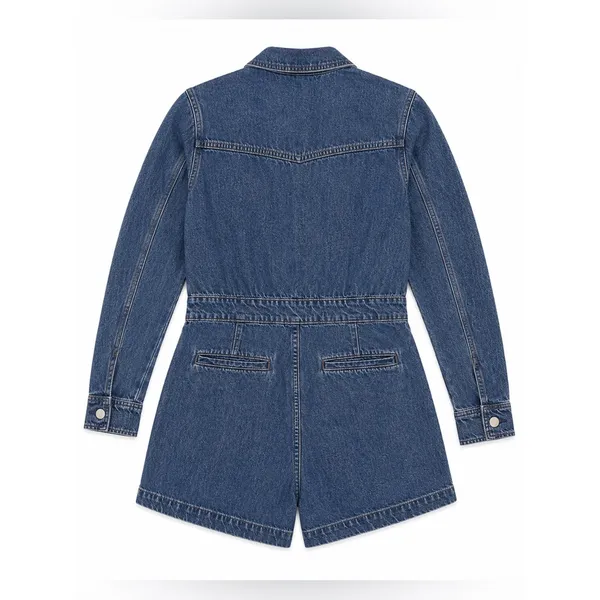 Universal Thread Women’s Denim Utility Romper Long Sleeve Button Front Blue - Image 3