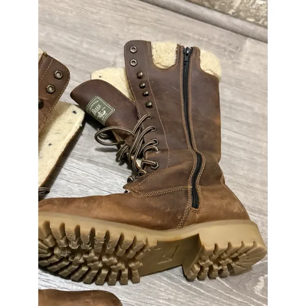 Bass Tan Leather High Workbook Faux Sherpa Lined Size 7 - Image 3