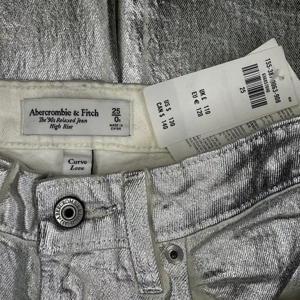 NWT Abercrombie & Fitch Jeans 25 0R High-Rise 90s Curve‎ Love Relaxed Silver - Image 8