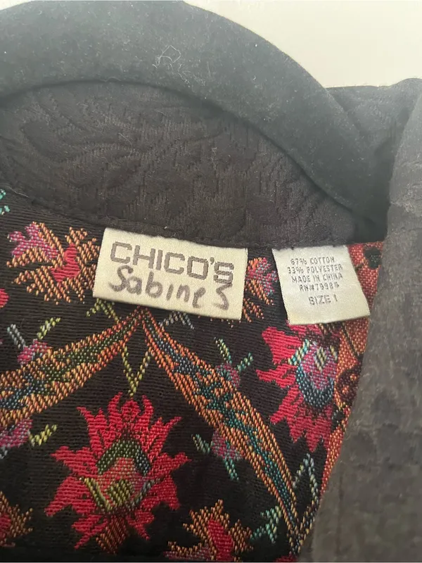 Chicos Black Textured Blazer Jacket Medium Festival Artsy Boho Embroidered - Image 2