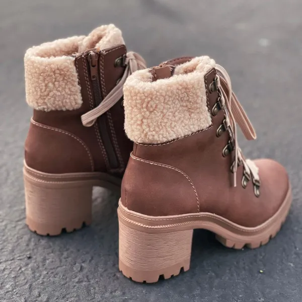 Coganic Sherpa lace Up Lug Sole Boot Brown Size 6 - Image 3