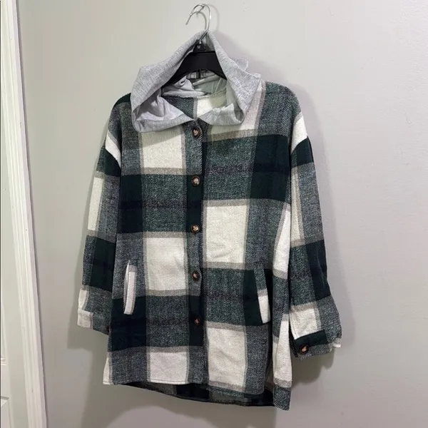 Fall Flannel Plaid Hooded Jacket with Hood - Image 3