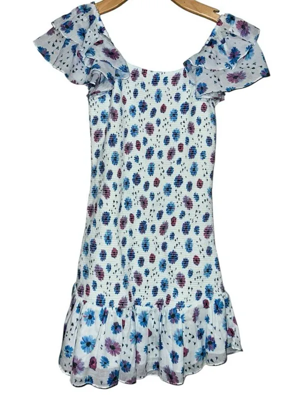 LoveShackFancy Size XS Deep Cotton Candy Blue Liberty Print Smocked Kodie Dress - Image 11