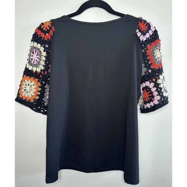 Women's Crochet Top Size‎ S Bell Sleeve Boho Cottage Craftcore Granny Square - Image 2