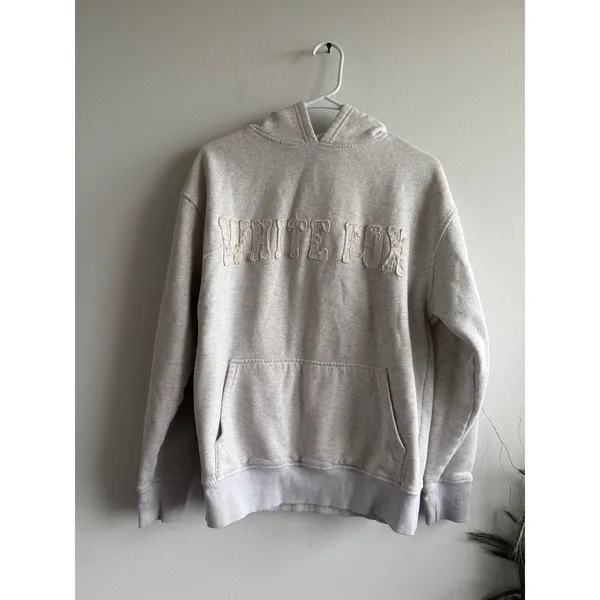 White Fox Oatmeal Heather Frayed Logo Fleece‎ Pullover Hoodie XS/S Womens - Image 5