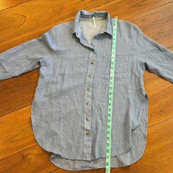 Free People Thats a Wrap Shirt in Chambray Combo Blue - Image 14