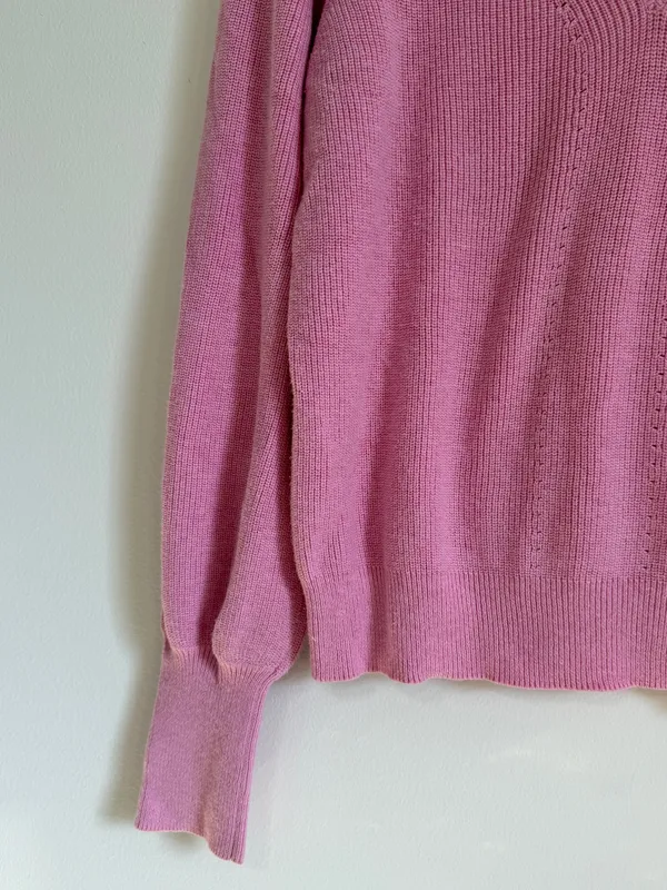 White + Warren Pink Cotton Silk Rib Trim Crew Neck Sweater Size Large - Image 5