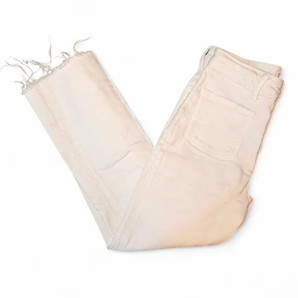 Zara Women’s Size 2 White Cropped Straight Leg Jeans Raw Hem High Rise Denim - Image 5