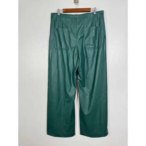 Maeve Anthro The Colette Full Length Faux Leather Pants Muted Aqua Teal Size 33 - Image 3