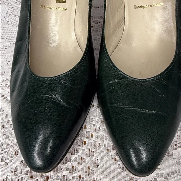 Vintage Manfield France high end leather dark green heels sz 8.5 - Image 4