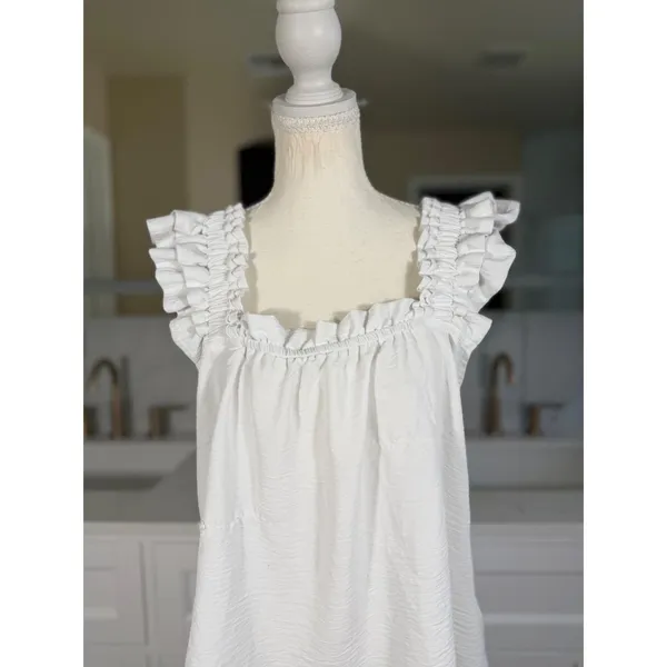 Ruffle Strap Tank Top Womens Large White Sleeveless Square Neck Flowy Blouse - Image 11