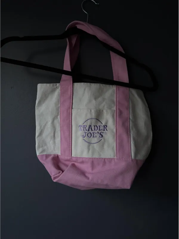 Trader Joe's Canvas Tote Bag Pink and Cream - Image 2