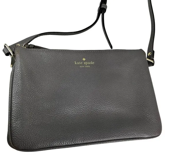 Kate Spade Leila Triple Gusset Gray Leather Crossbody Purse - Image 13