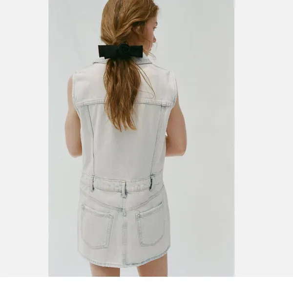 NWT ZARA LIGHT BLUE TRF MINI DENIM DRESS With Attached Skirt Bloggers Fave Medi - Image 4