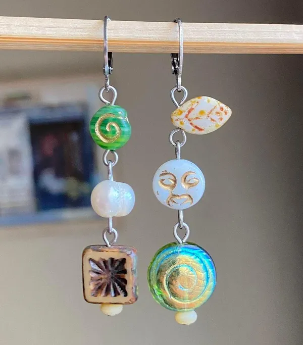 quality Czech glass beads mix unique boho fairy funky dangle earrings🌝⭐️🌀 - Image 4