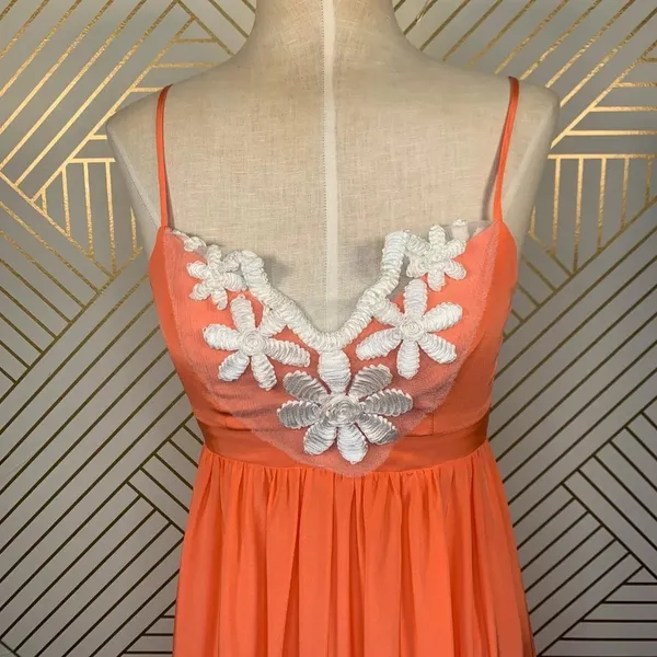 Amanda Uprichard Maxi Dress Sleeveless Embroidered Floral Silk Orange Size‎ XS - Image 4