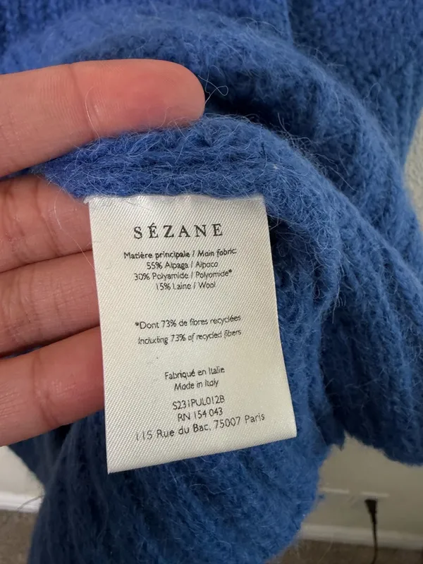 Sezane Jose Jumper Blue Alpaca Wool Womens Size M - Image 7