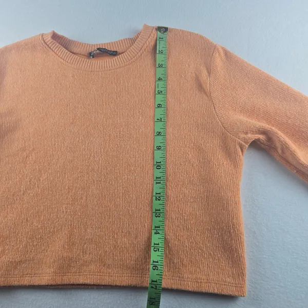 Zara Cropped Knit Sweater Orange Long Sleeve Top Women's‎ Small - Image 8