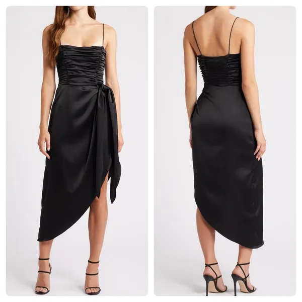 WAYF The Julia Ruched Asymmetric Satin Cocktail‎ Dress Size Medium - Image 2