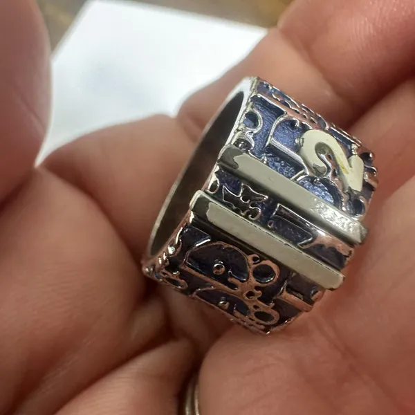 Christian Dior Vintage Blue Enamel Wide Band Ring Size 6 Silver Tone Number 2 - Image 6