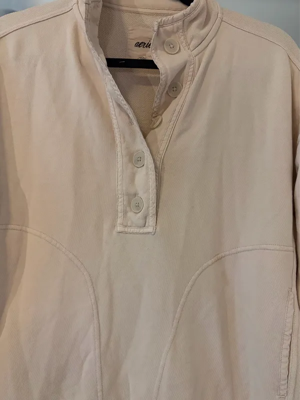 aerie Oversized Athletic Henley Sweatshirts Women in Cream size XS Extra Small - Image 2