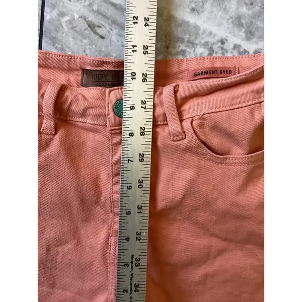 Judy Blue Coral Pink Garment Dyed Denim Frayed Hem Shorts JB150217 Medium - Image 7