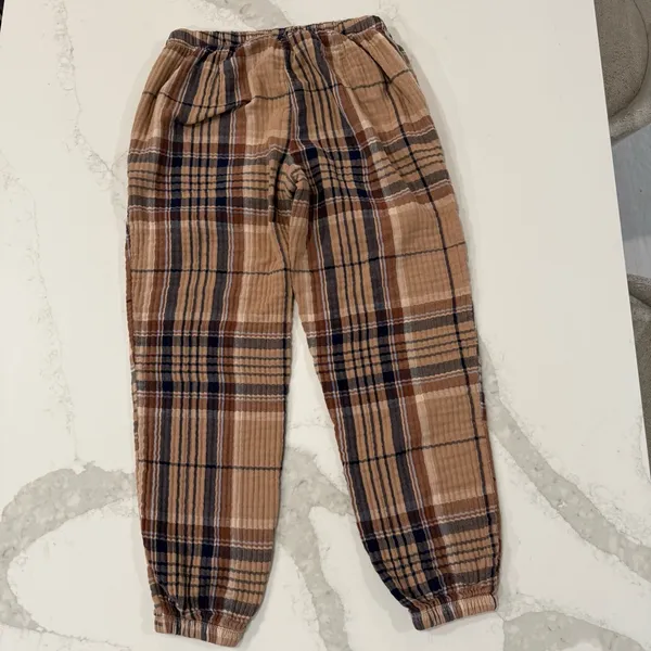 Aerie Soft Gauze Plaid Pajama Jogger Pants Womens Small Regular Brown/Tan Lounge - Image 9